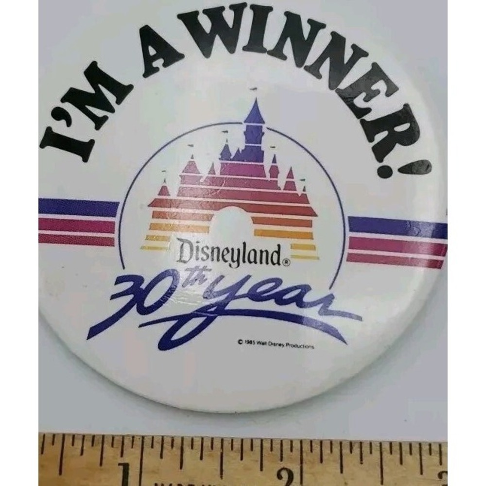 1985 Disneyland Park 30th Anniv I'M A WINNER Button Pinback Castle Gradient Line